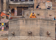 Varanasi: An old man prepares for the sunrise.