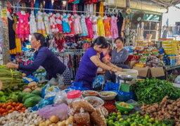 Colorful vegetables, colorful dresses:  it's all there!