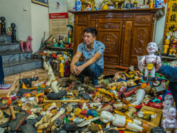 He makes and repairs his own puppets