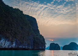 HaLong Bay as the sun sets.