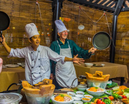 Cooking demonstration and dinner.  Lester (right) is clearly helping!