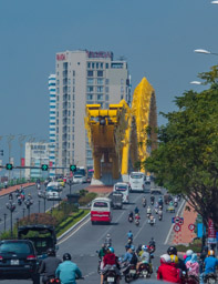 Heading for the Danang Airport.  This is the Dragon Bridge, Danang.