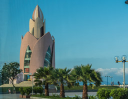 Nha Trang has a long wonderful beach front.  This is Tram Huong Tower (aka Lotus Tower), a major landmark along the beach.  Lovely area!