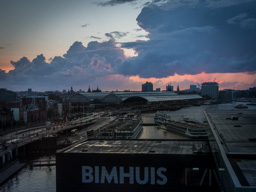 View of Amsterdam from our hotel room.  One of the few colorful sunsets.