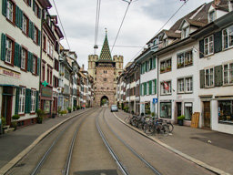 Street scene in Basel, showing that they also use a lot of bikes.