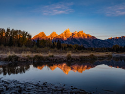 Sunrise at Grand Tetons, just lighting the peaks now.