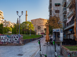 Walking towards the Church of St. George, circular Roman structure.
