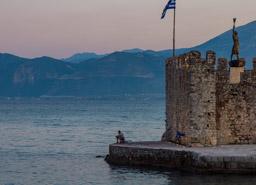 Fishing from the stone wall off the coast of Nafpaktos.