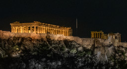View of the Acropolis from our hotel rooftop bar, first night in Athens.
